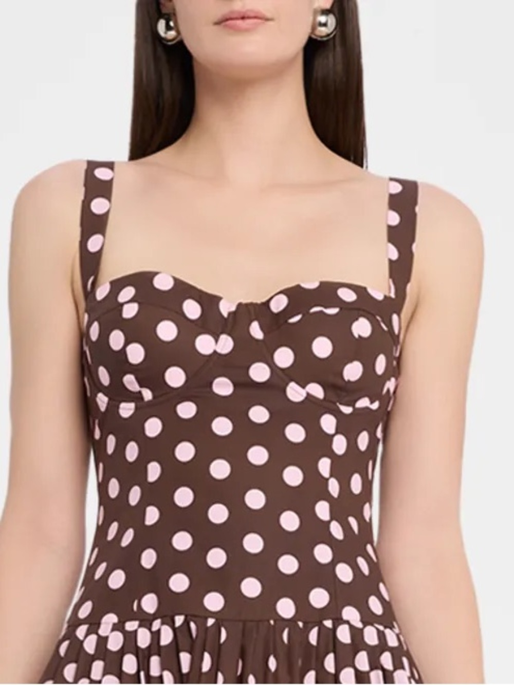 Milk + Honey Medium Brown & Pink Polka Dot rutched tank top